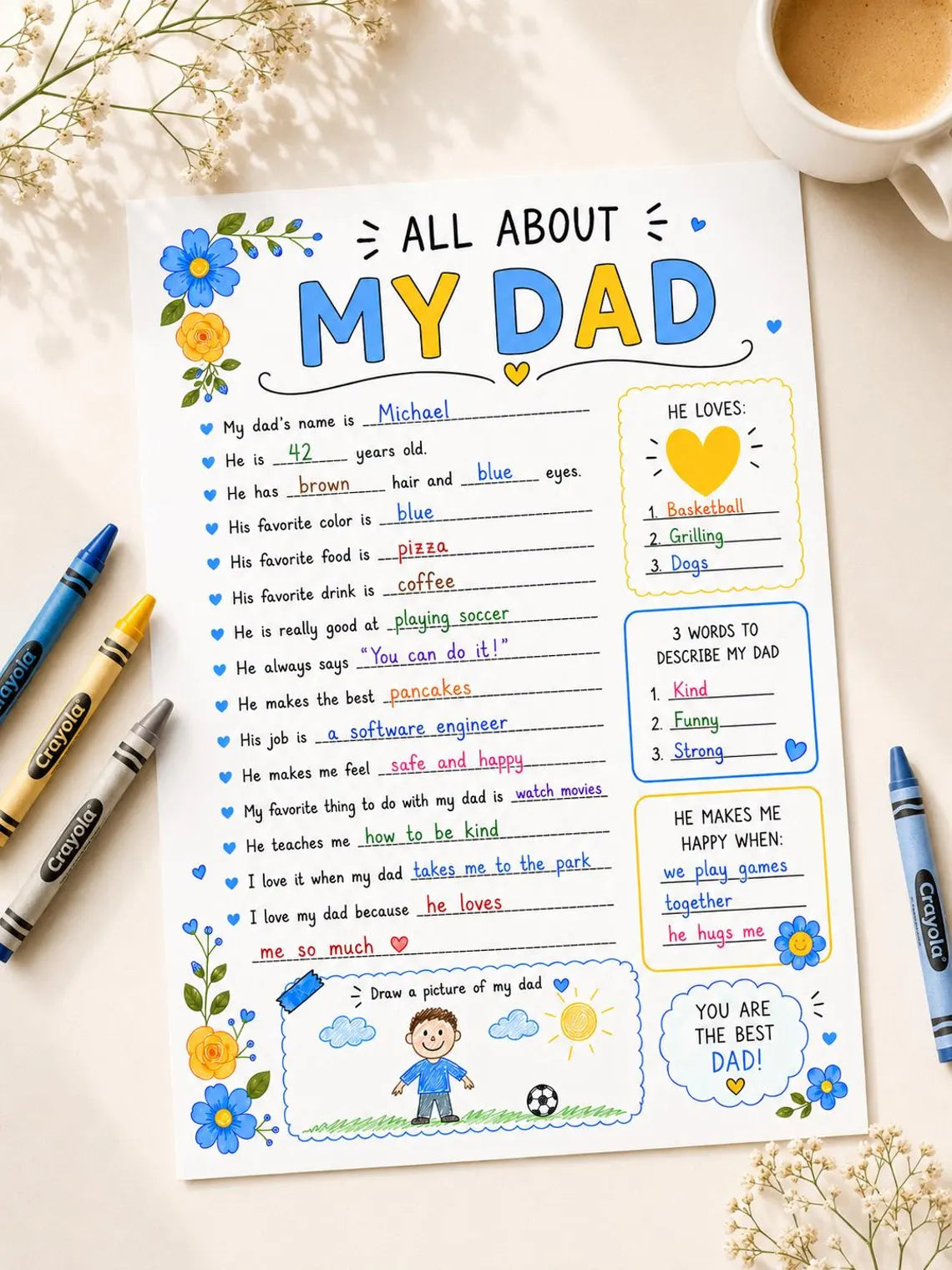 All About My Father Questions - Kid Printable Activity