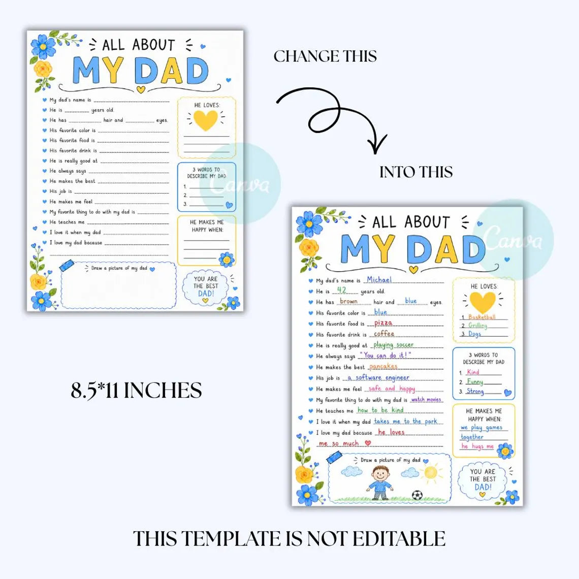 All About My Father Questions - Kid Printable Activity