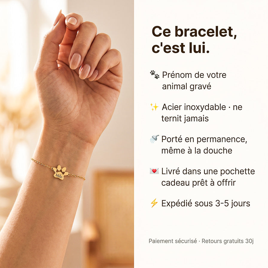 Le Bracelet Patte Gravée — Prénom de Votre Animal