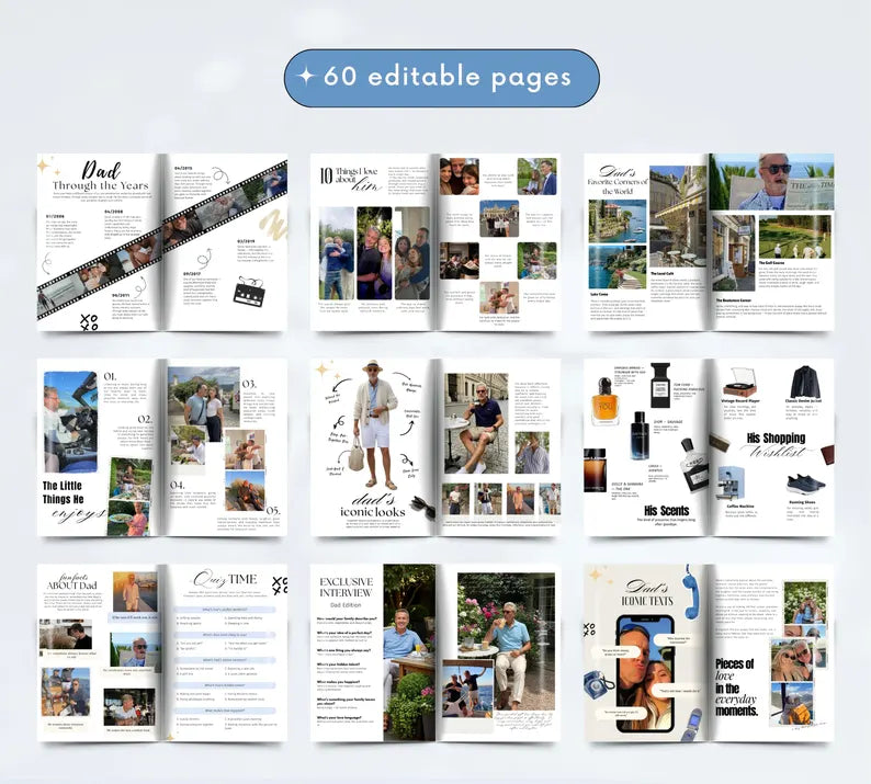 Personalized Dad Magazine Template – Canva Template – Father's Day Magazine