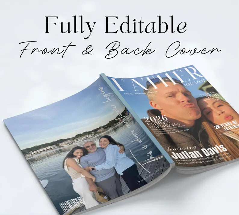 Personalized Dad Magazine Template – Canva Template – Father's Day Magazine