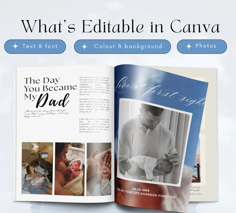 Personalized Dad Magazine Template – Canva Template – Father's Day Magazine