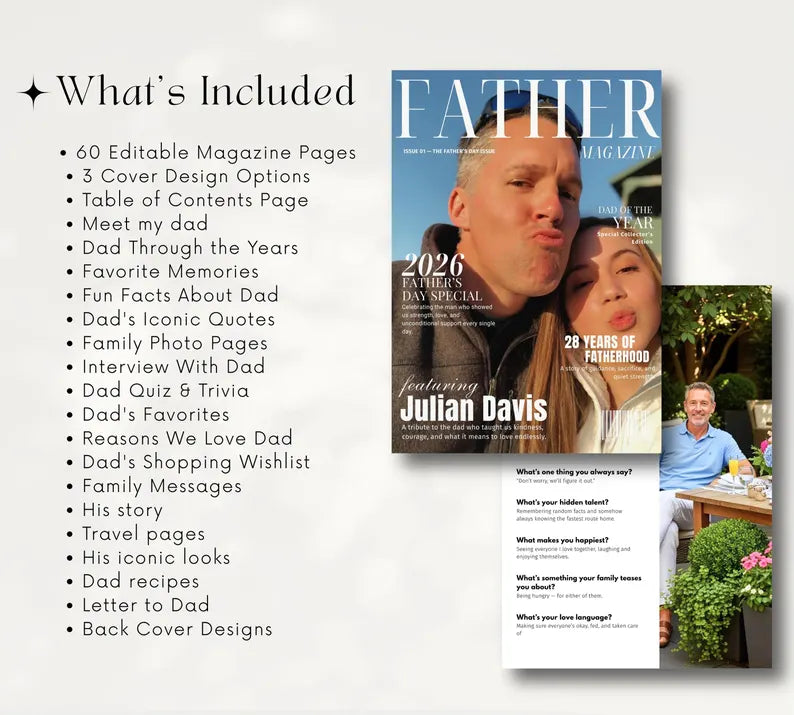 Personalized Dad Magazine Template – Canva Template – Father's Day Magazine